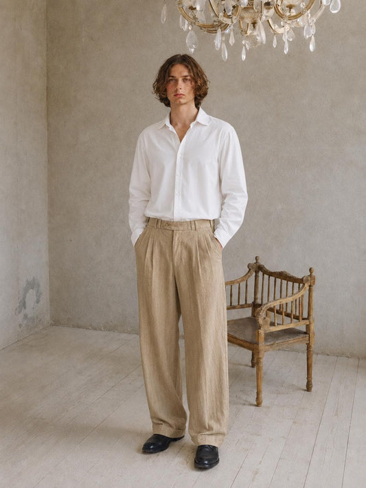 Vintage Linen Men Trousers, Grandpa Core fashion, Preppy Aesthetic Golf Pants, Beige Luxury wardrobe essential