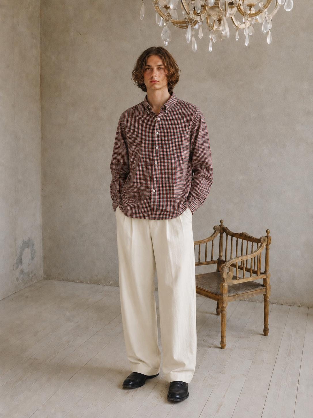 Yves Saint Laurent Red Green Gingham Vintage Men's Blouse