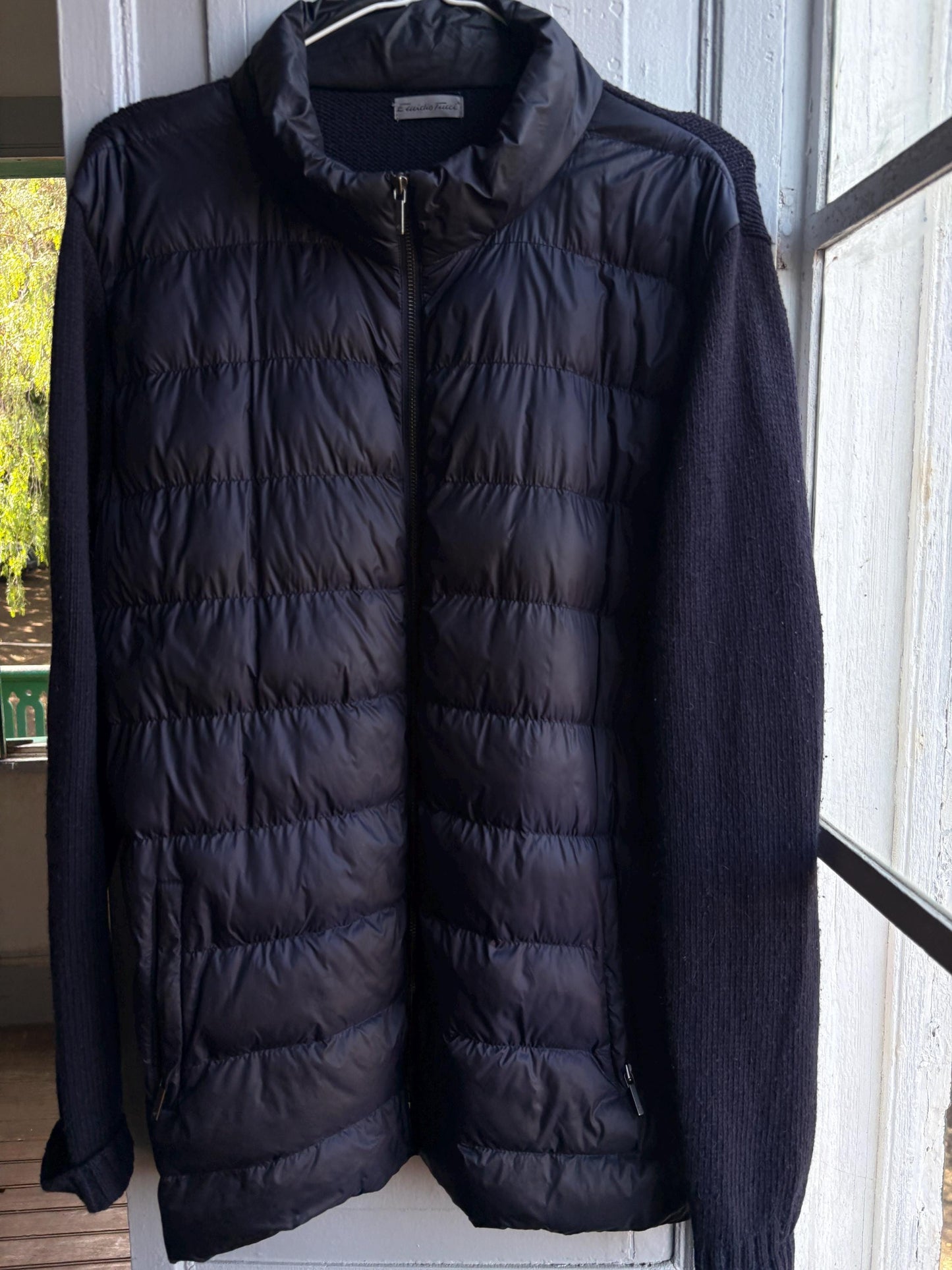 Emidio Tucci Quilted Knit Jacket, Men's Navy Hybrid Coat Smart Lightweight Jacket, Size 6