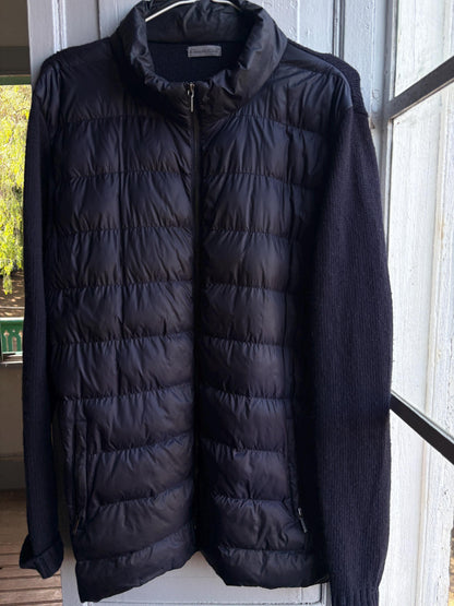 Emidio Tucci Quilted Knit Jacket, Men's Navy Hybrid Coat Smart Lightweight Jacket, Size 6