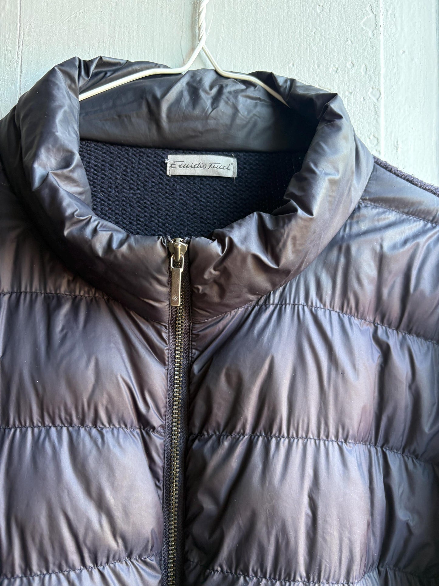 Emidio Tucci Quilted Knit Jacket, Men's Navy Hybrid Coat Smart Lightweight Jacket, Size 6