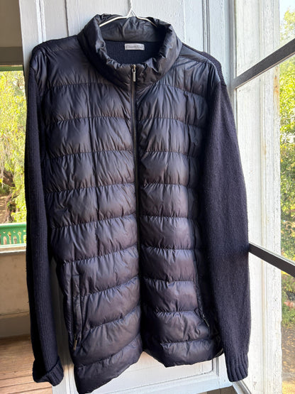 Emidio Tucci Quilted Knit Jacket, Men's Navy Hybrid Coat Smart Lightweight Jacket, Size 6
