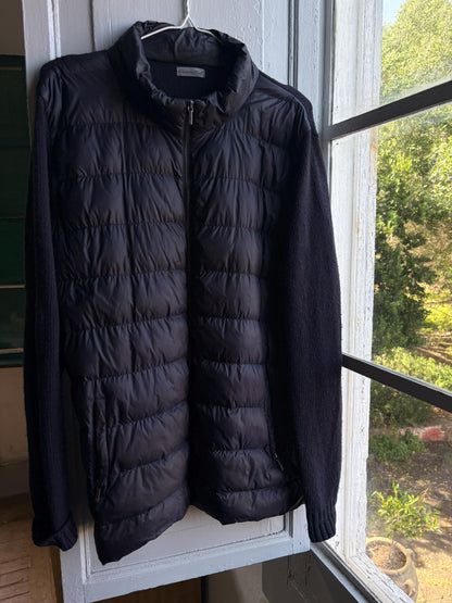 Emidio Tucci Quilted Knit Jacket, Men's Navy Hybrid Coat Smart Lightweight Jacket, Size 6