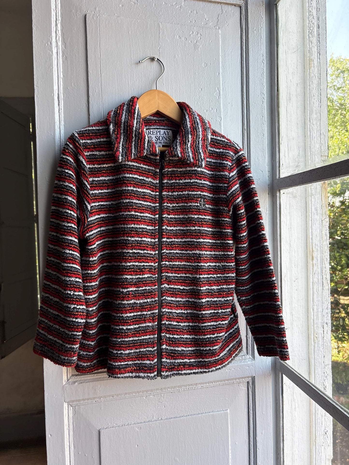 Vintage Striped Fleece Jacket for Kids — fabric close-up