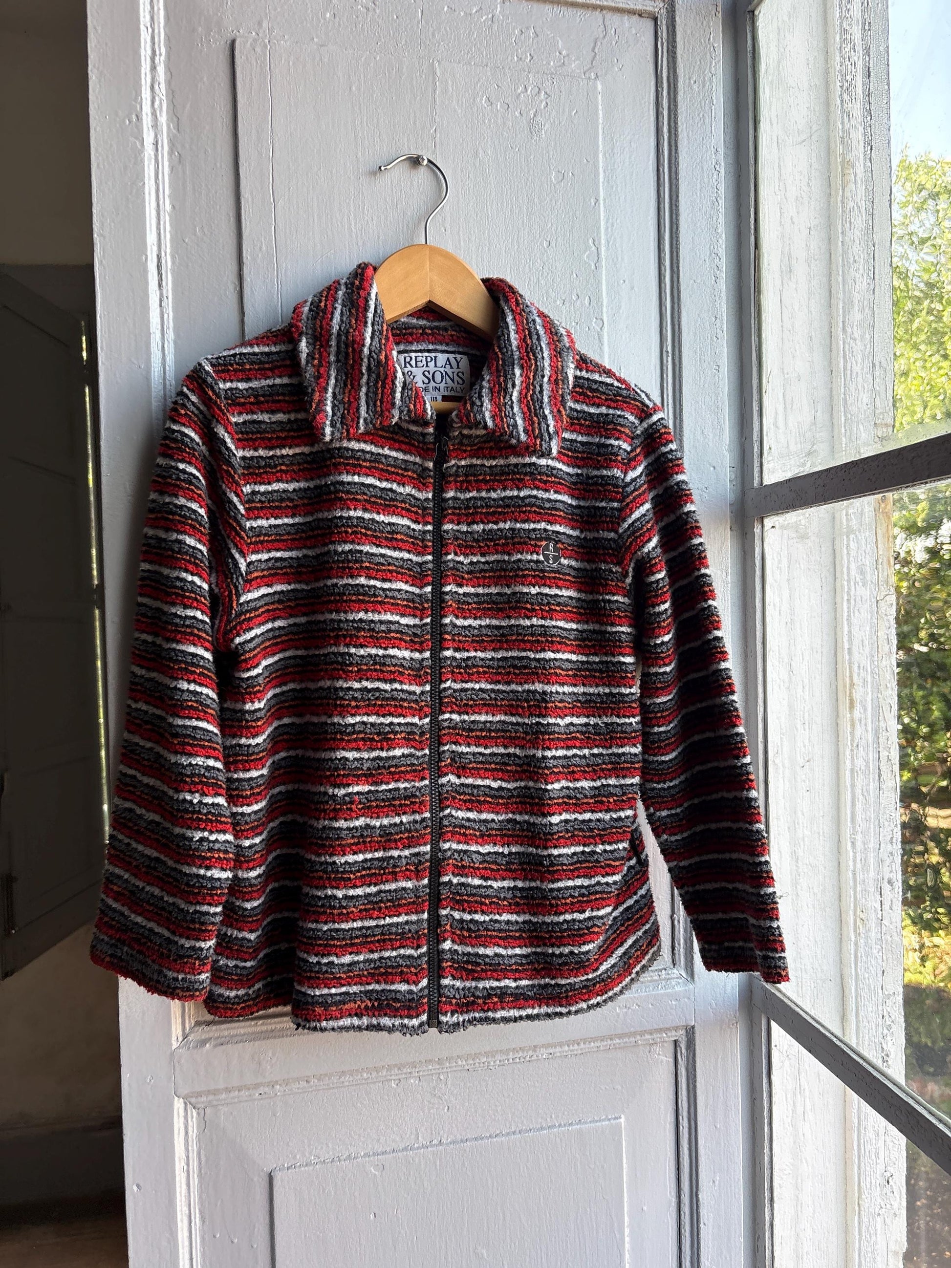 Vintage Striped Fleece Jacket for Kids — fabric close-up