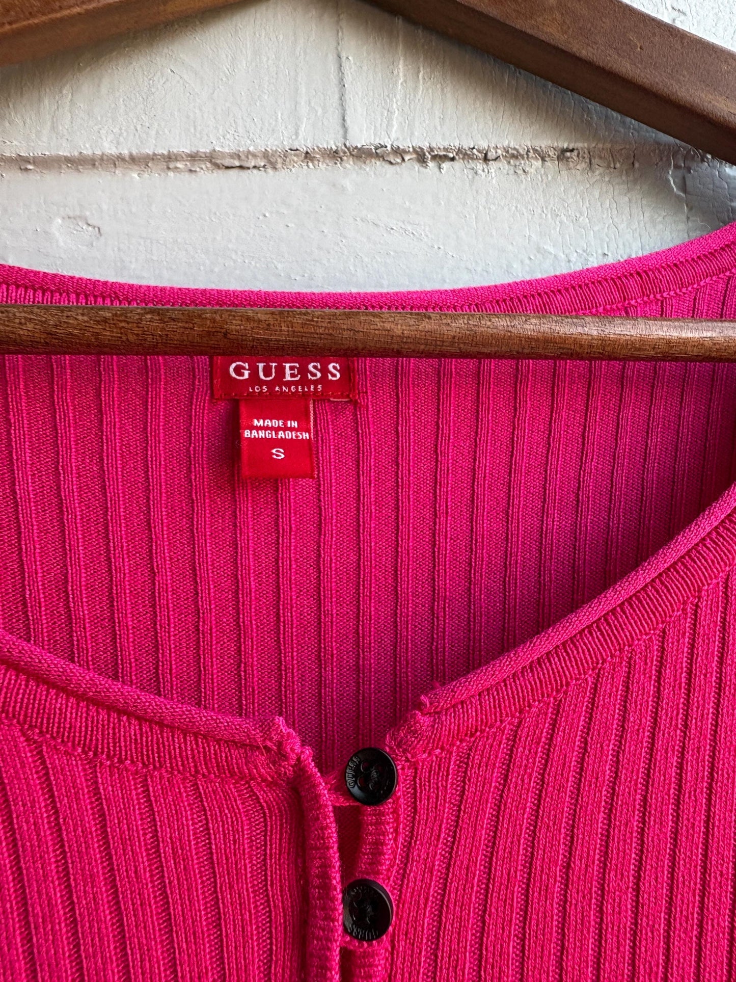 Hot Pink Ribbed Midi Dress — back view