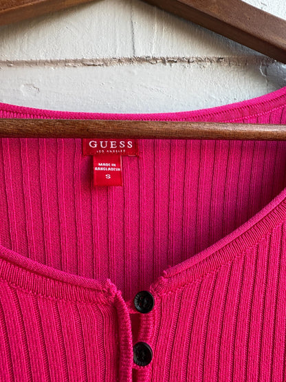 Hot Pink Ribbed Midi Dress — back view