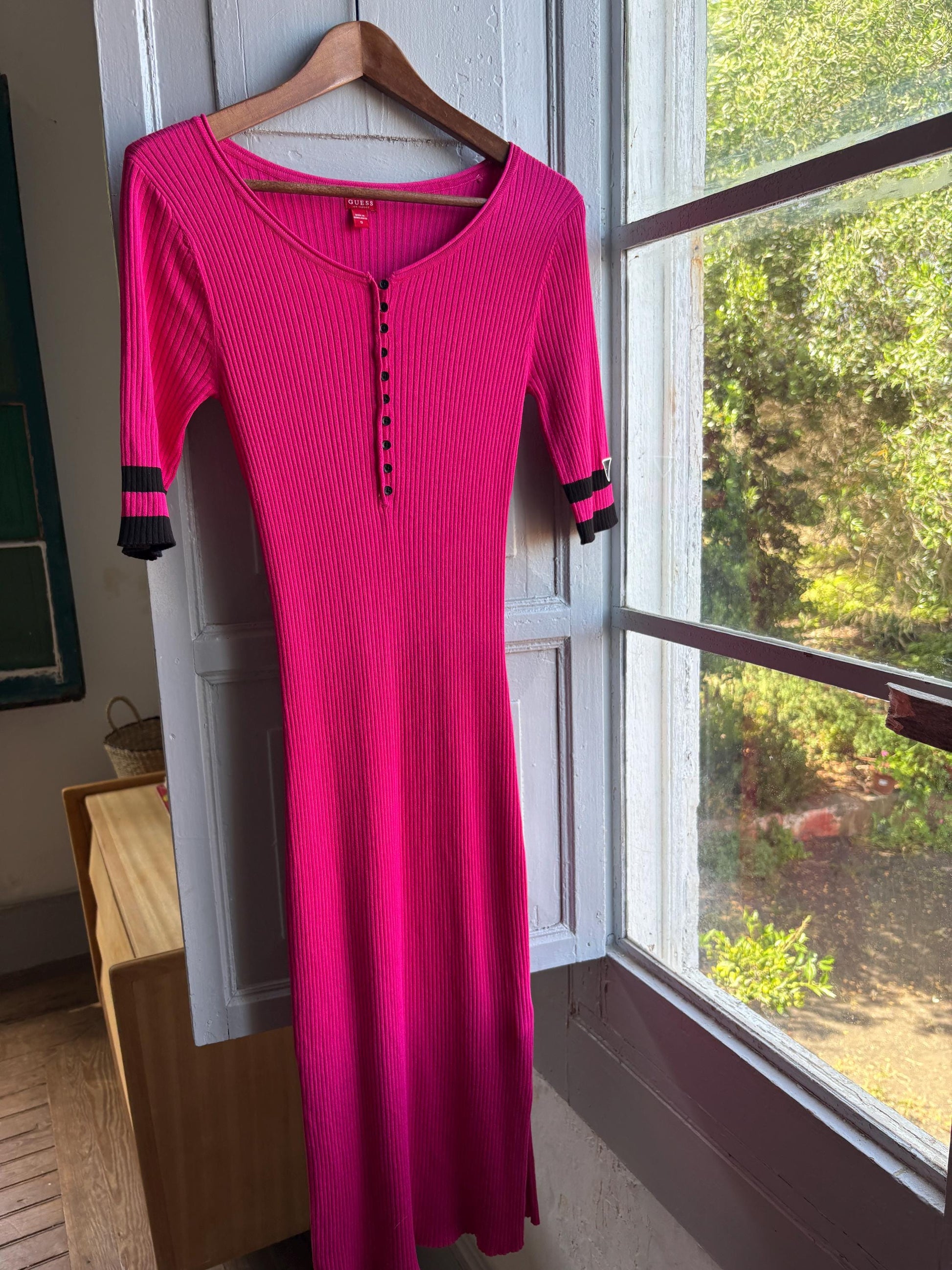 Hot Pink Ribbed Midi Dress — additional view 7