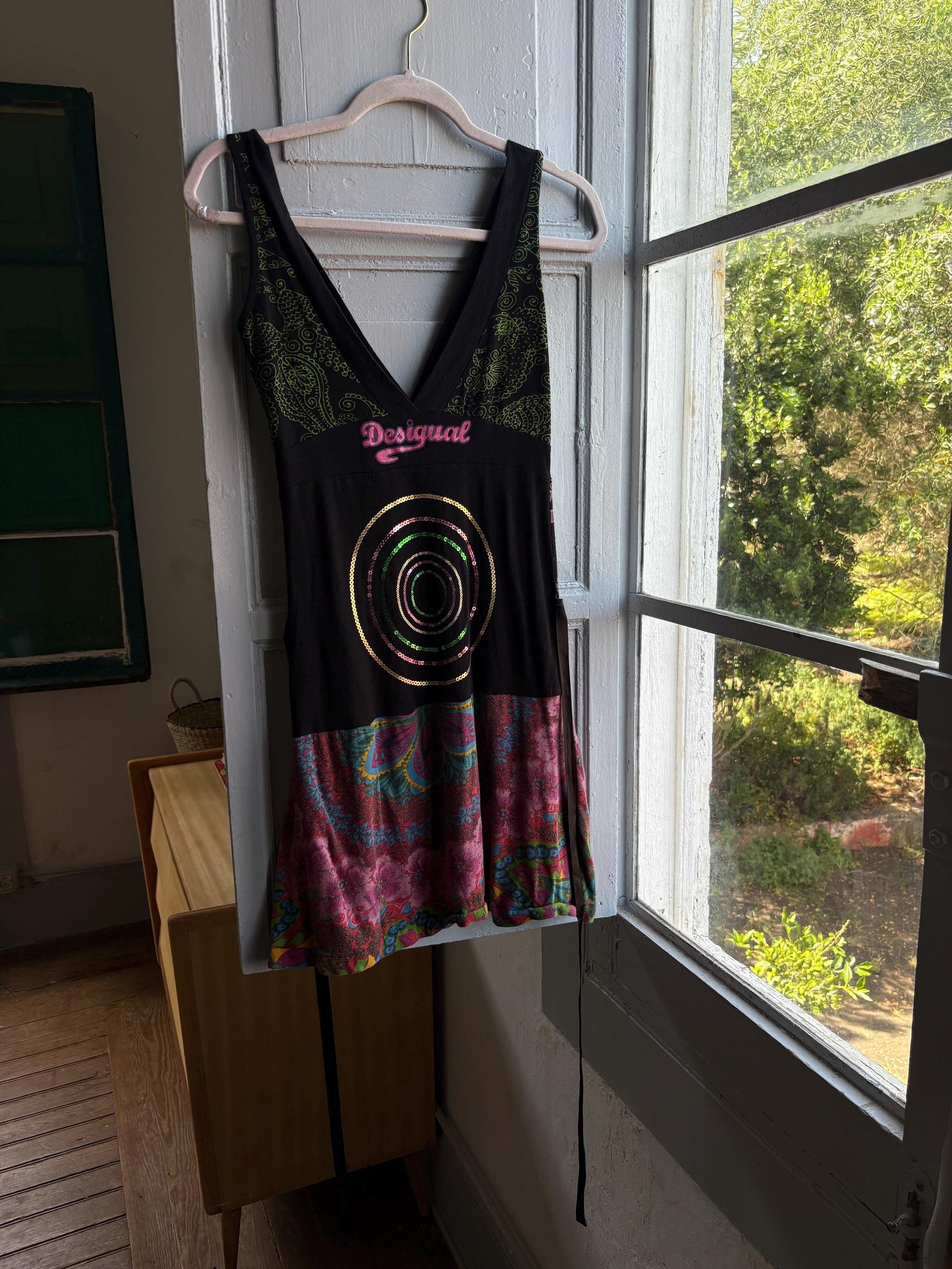 Boho Mini Dress in Colourful Cotton — fabric close-up