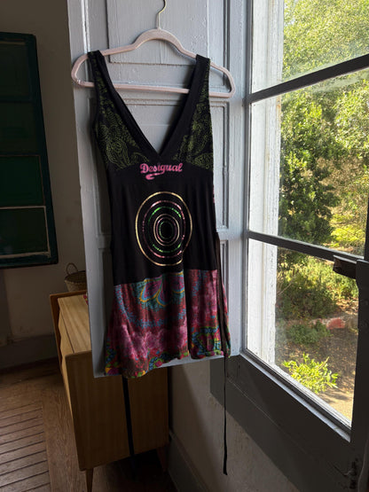 Boho Mini Dress in Colourful Cotton — fabric close-up