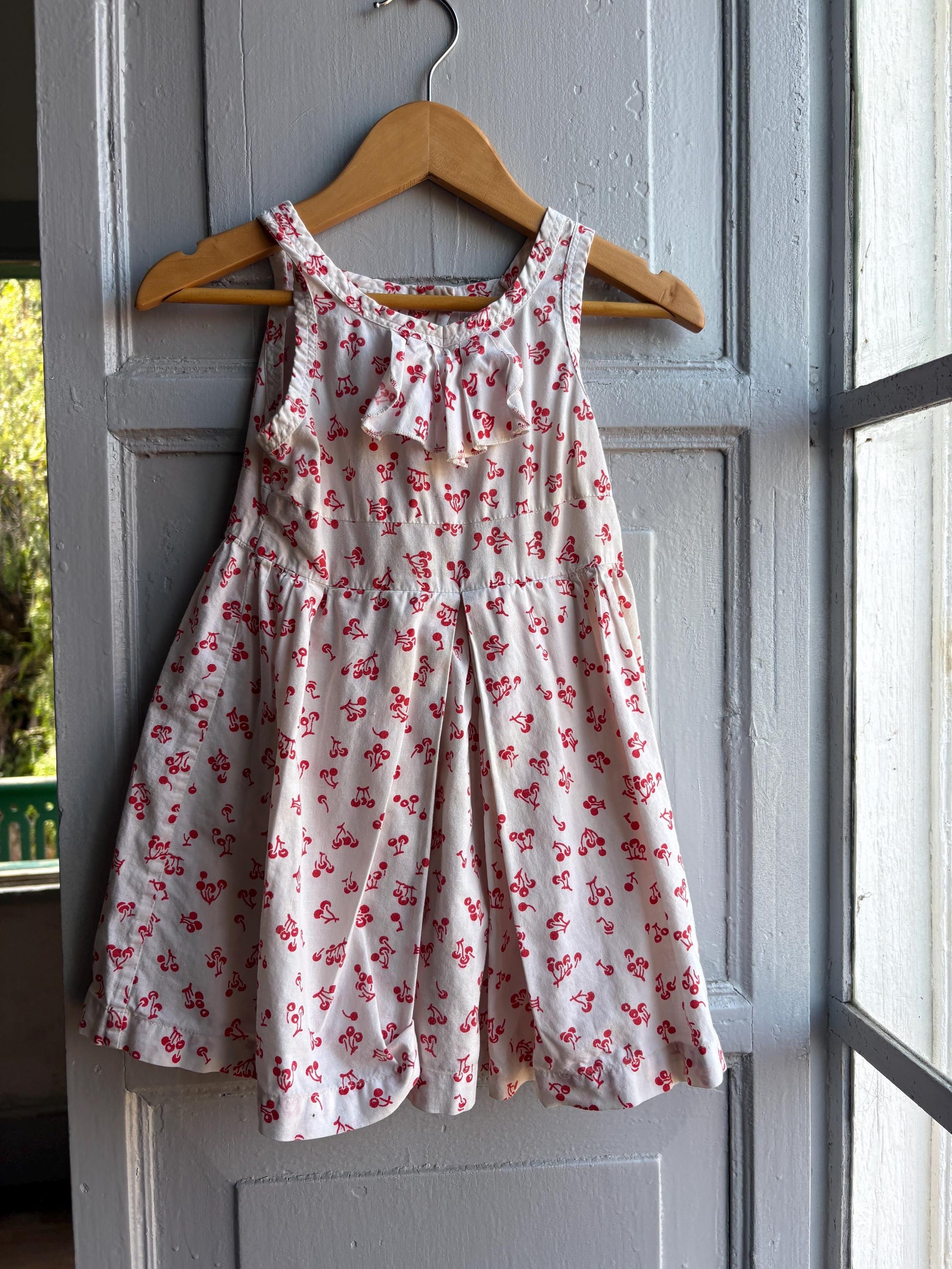 Vintage Cherry Print Cotton Dress for Girls – Bohemefolk