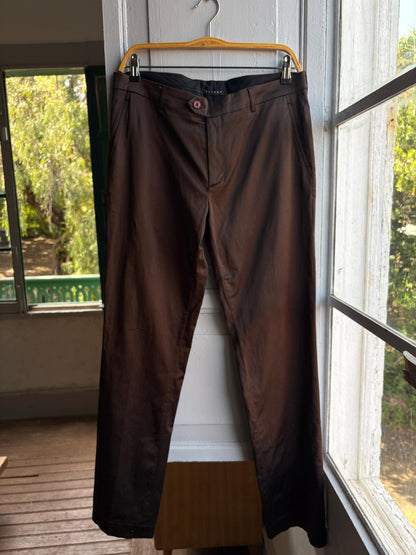 Brown Satin Vintage Straight Leg Trousers — back view