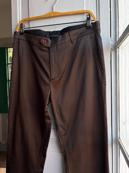 Sisley Brown Satin Vintage Trousers, Straight Leg Pants
