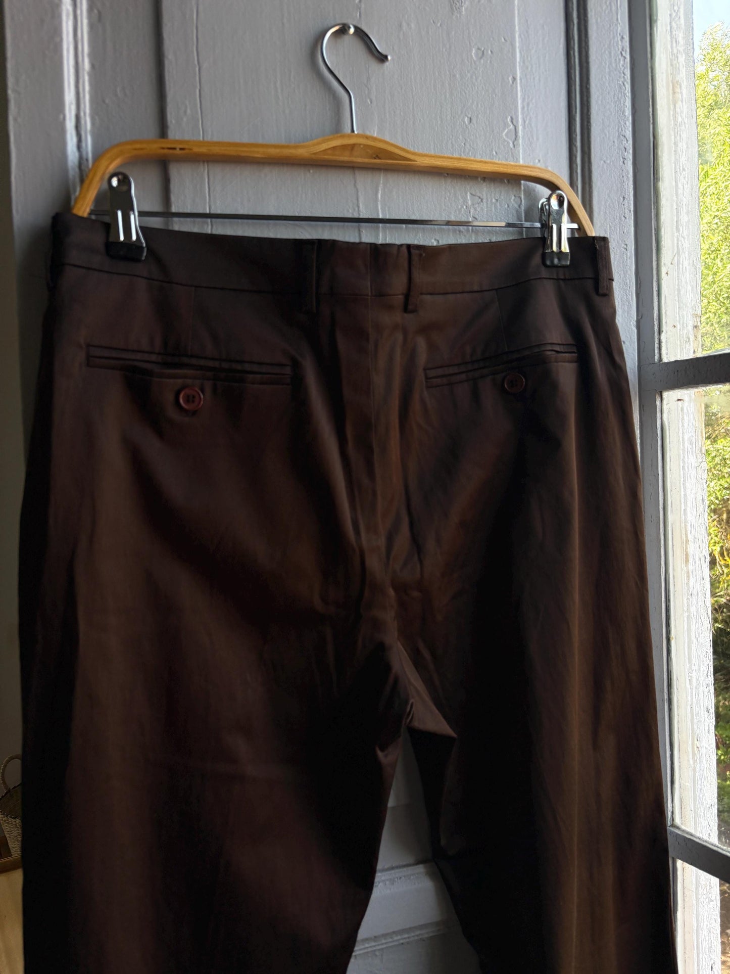 Sisley Brown Satin Vintage Trousers, Straight Leg Pants