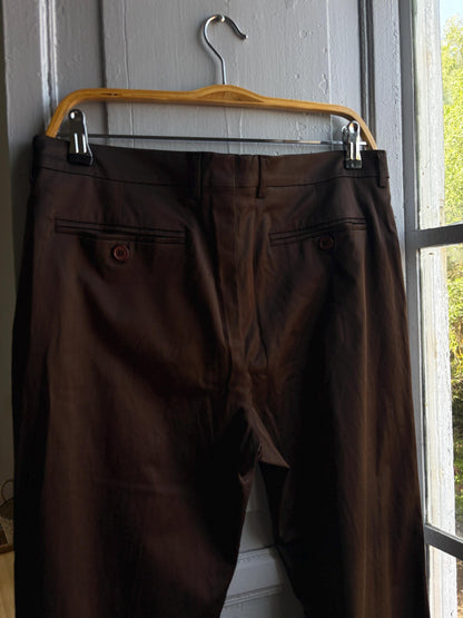 Sisley Brown Satin Vintage Trousers, Straight Leg Pants