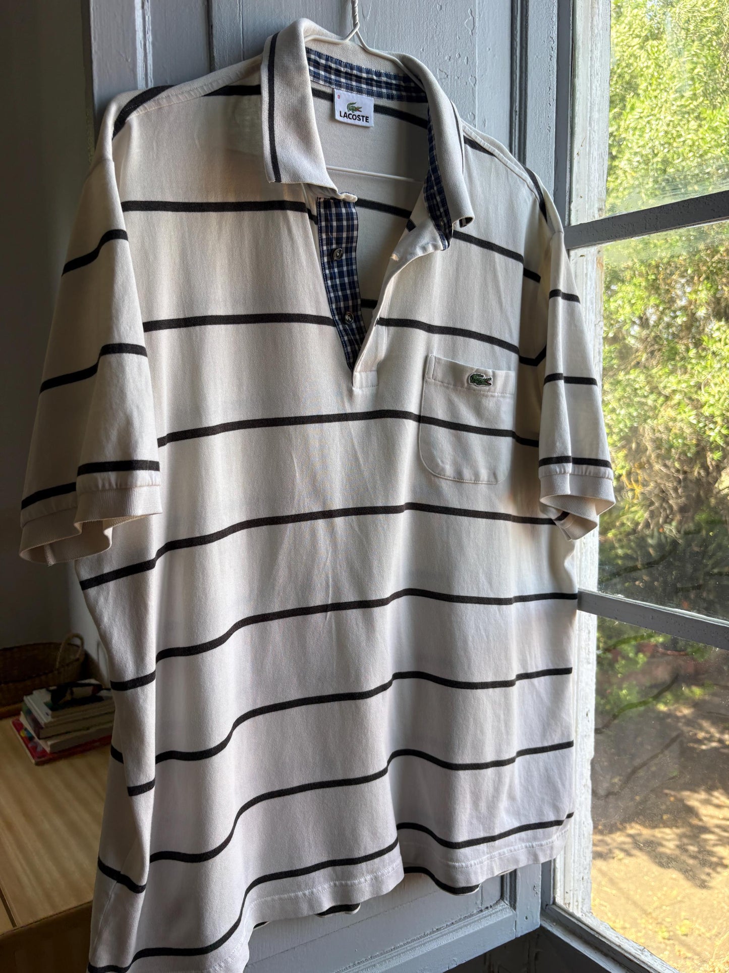 Vintage Oversized Striped Cotton Polo Shirt — back view