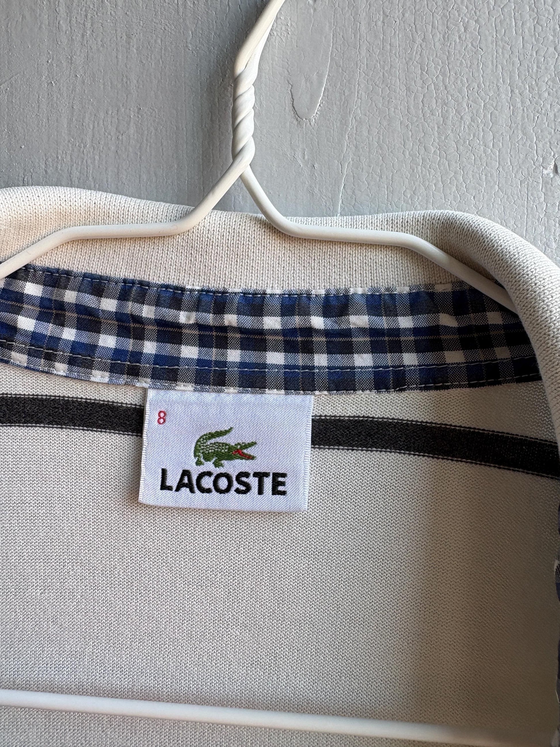 Vintage Oversized Striped Cotton Polo Shirt — fabric close-up