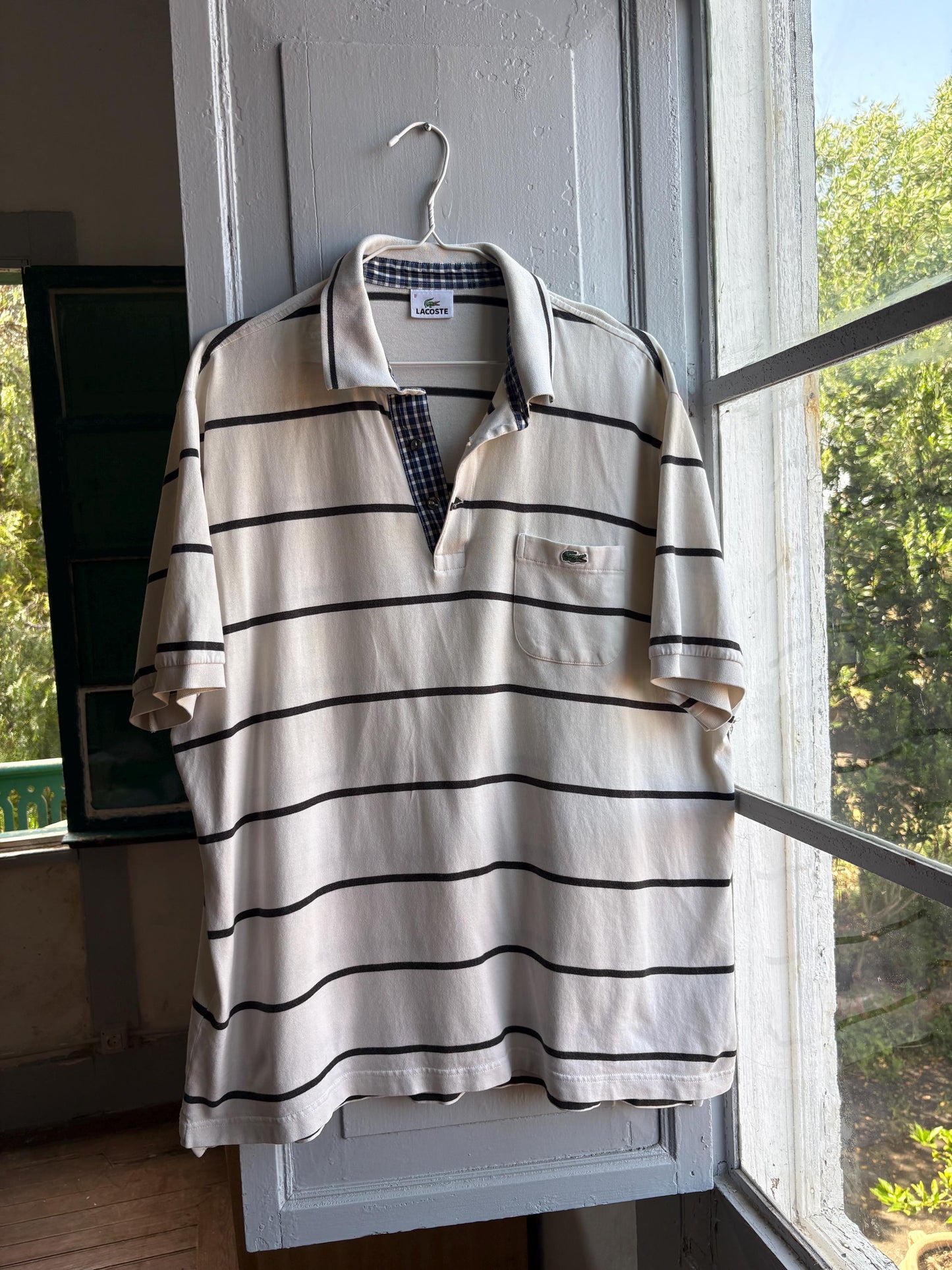 Vintage Oversized Striped Cotton Polo Shirt