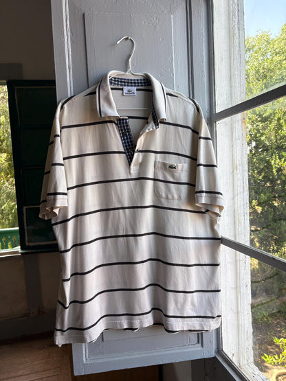 Vintage Oversized Striped Cotton Polo Shirt