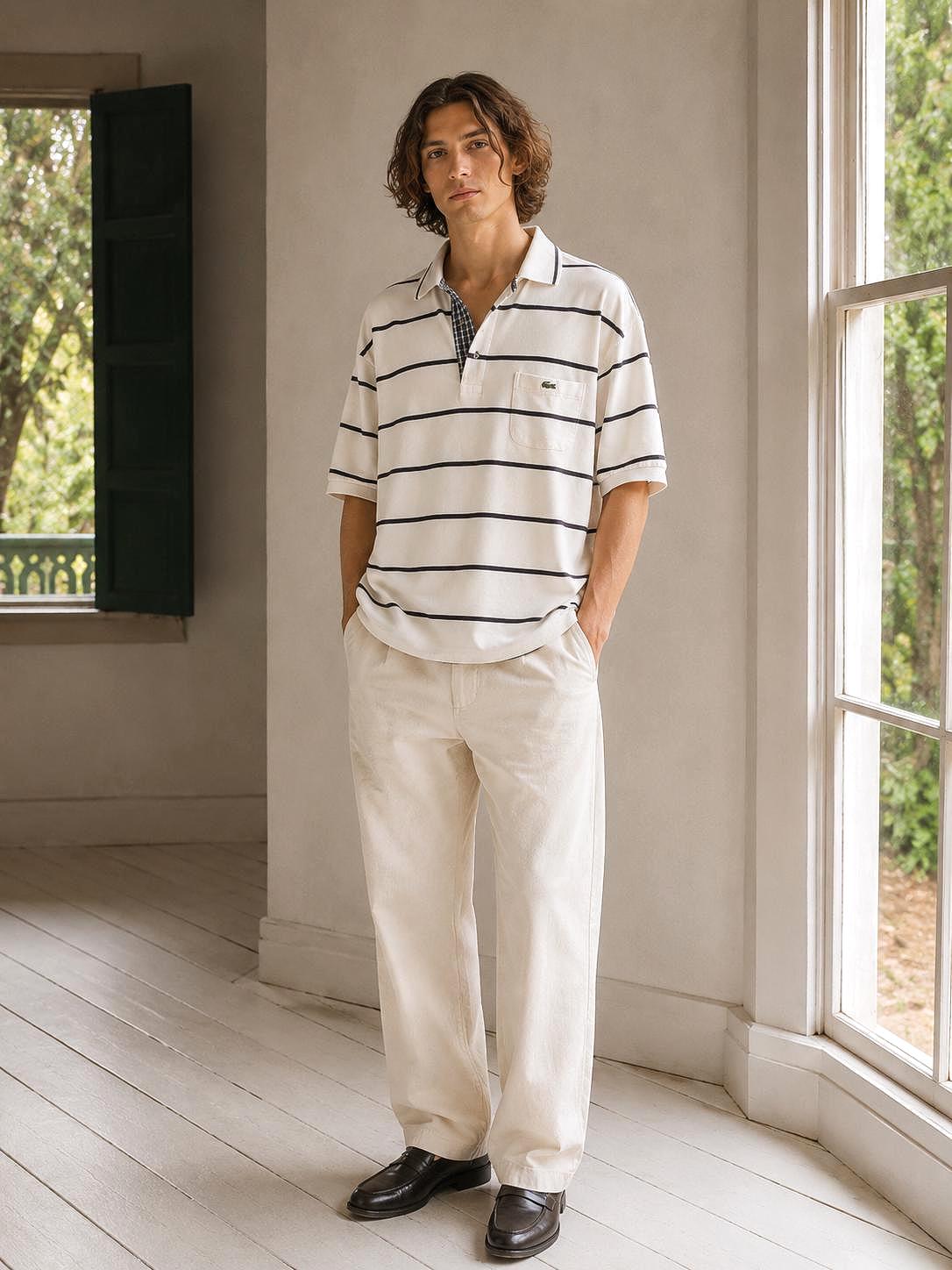 Vintage Oversized Striped Cotton Polo Shirt — additional view 6