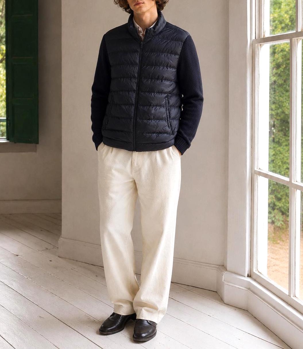 Emidio Tucci Quilted Knit Jacket, Men's Navy Hybrid Coat Smart Lightweight Jacket, Size 6