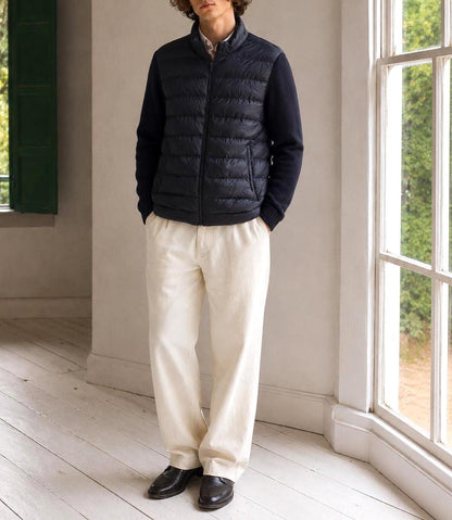 Emidio Tucci Quilted Knit Jacket, Men's Navy Hybrid Coat Smart Lightweight Jacket, Size 6