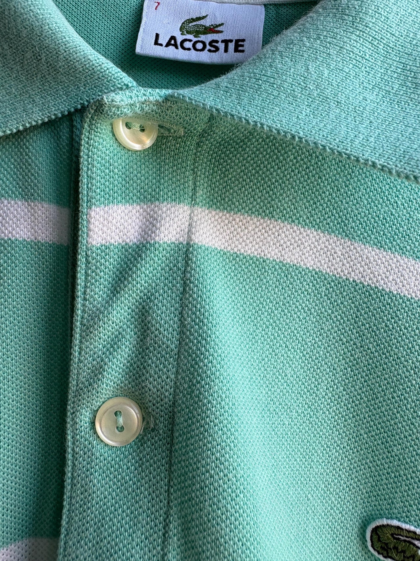 Mint Green Striped Cotton Polo Shirt — back view