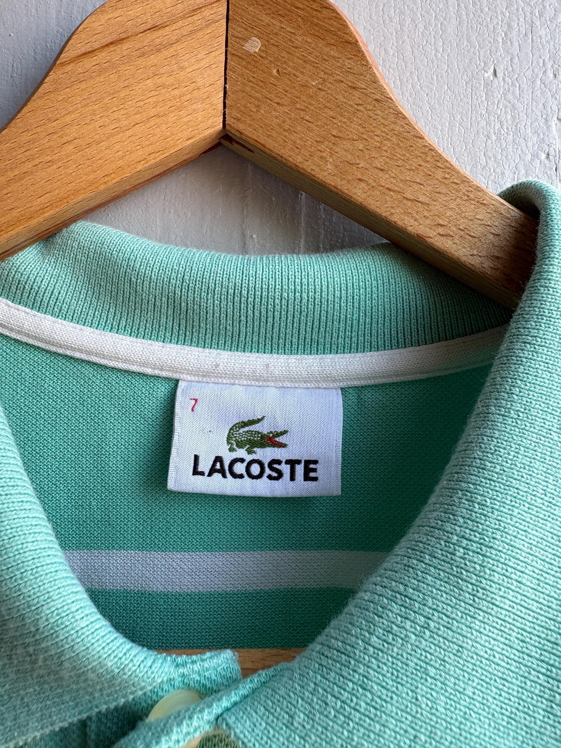 Mint Green Striped Cotton Polo Shirt — fabric close-up