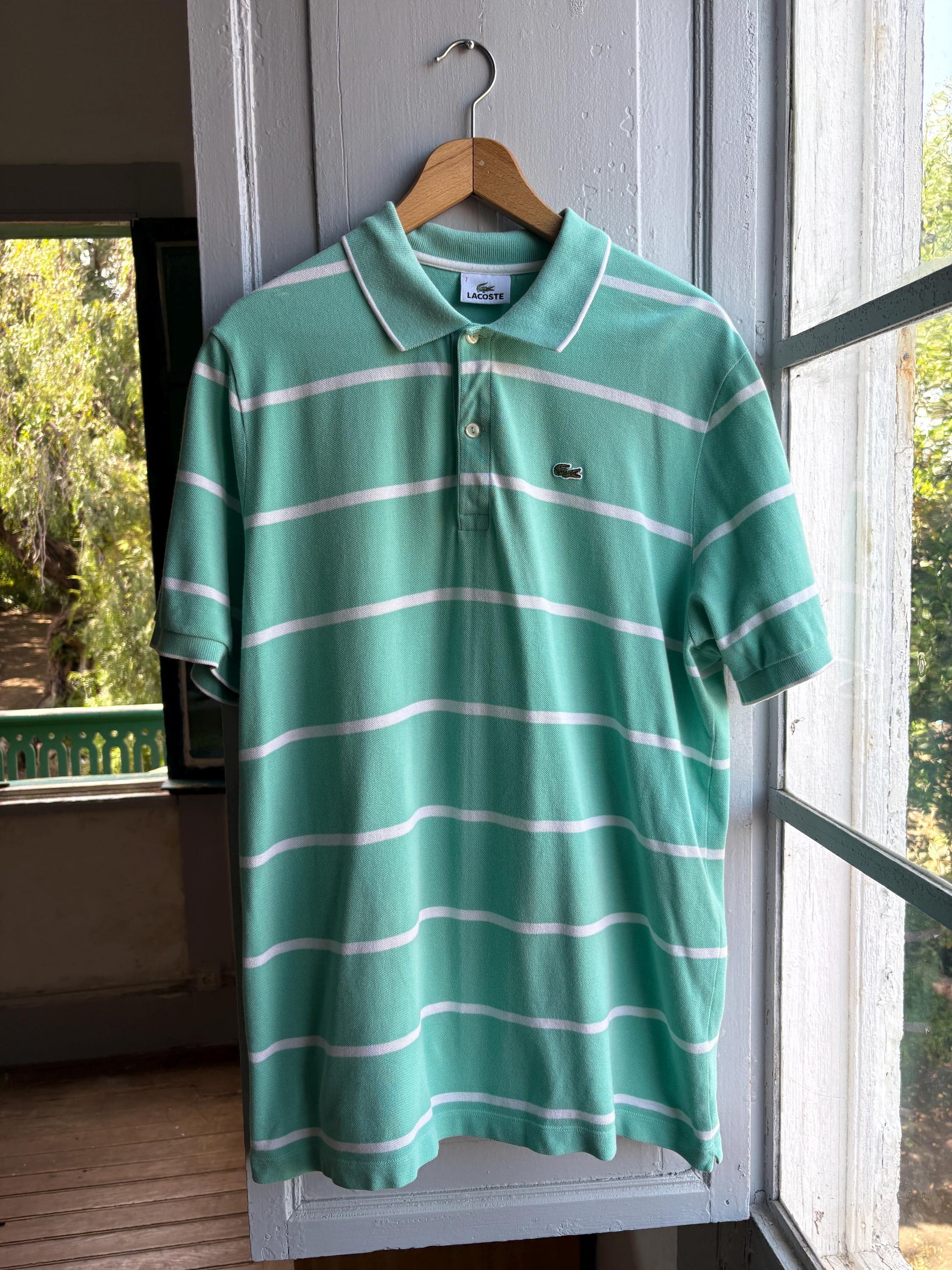 Mint Green Striped Cotton Polo Shirt — additional view 6