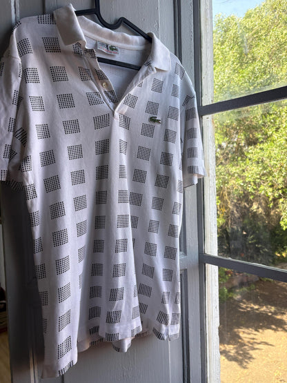 Vintage Lacoste Cotton Polo Shirt, White Geometric — detail