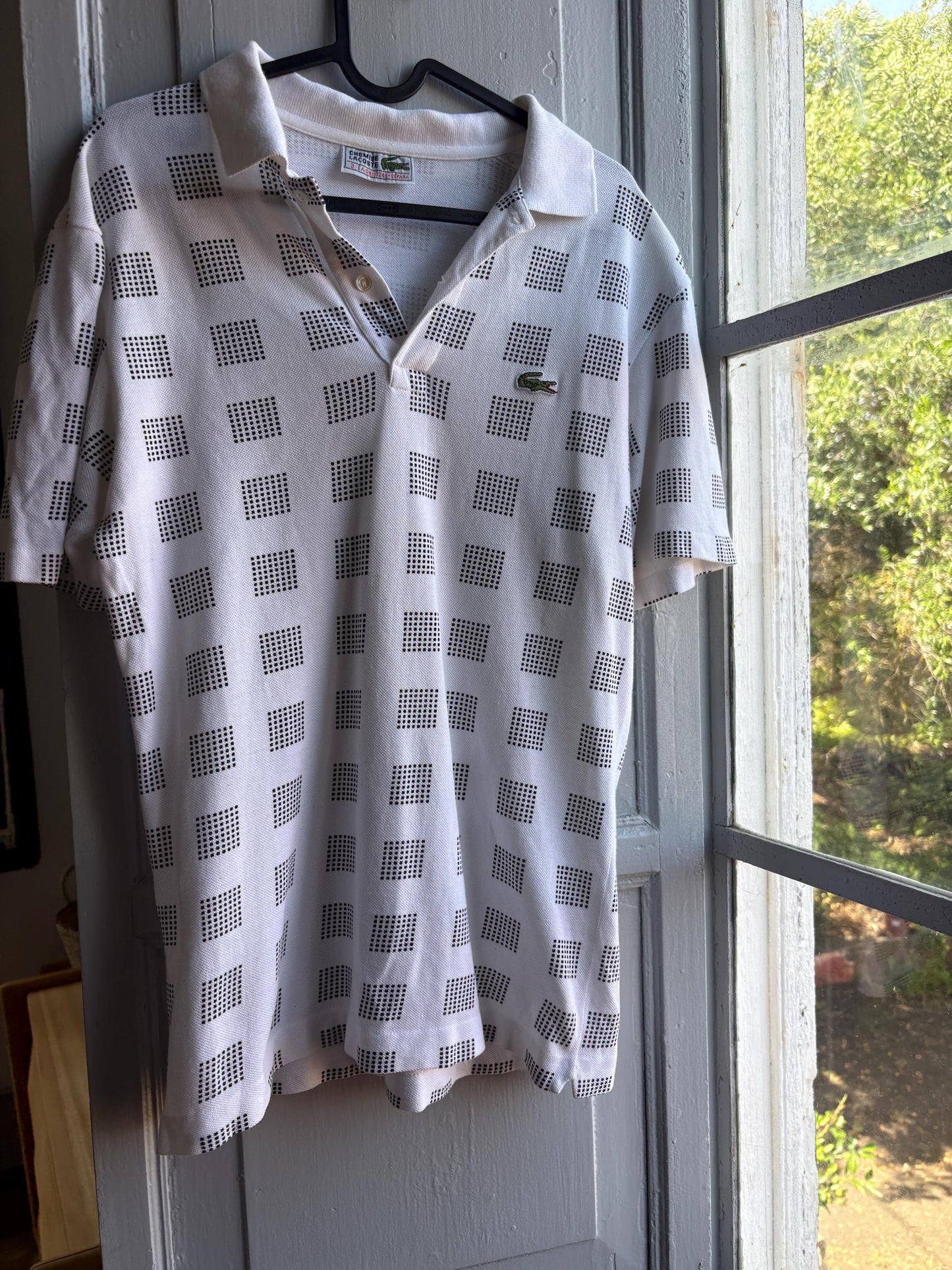 Vintage Lacoste Cotton Polo Shirt, White Geometric — additional view 8