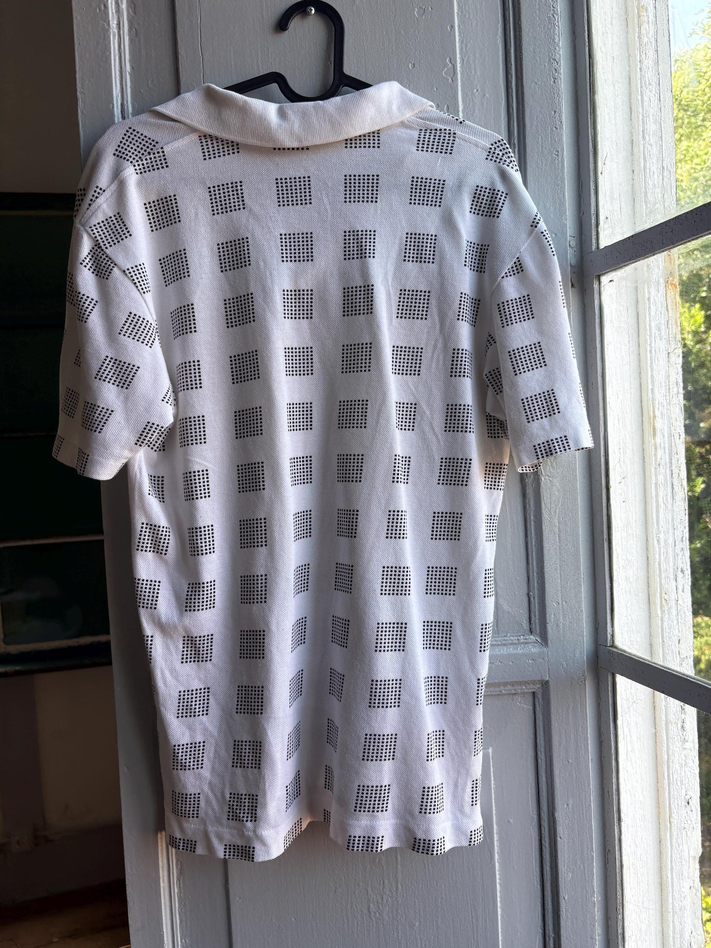Vintage Lacoste Cotton Polo Shirt, White Geometric — back view