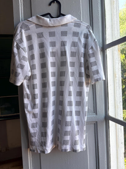 Vintage Lacoste Cotton Polo Shirt, White Geometric — back view