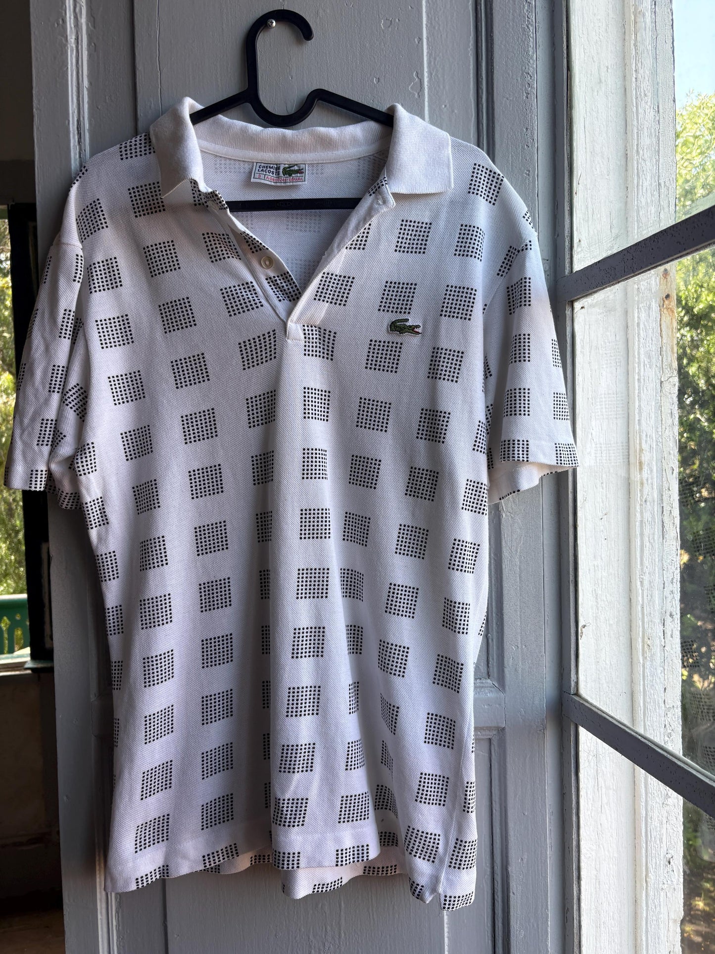 Vintage Lacoste Cotton Polo Shirt, White Geometric — additional view 7