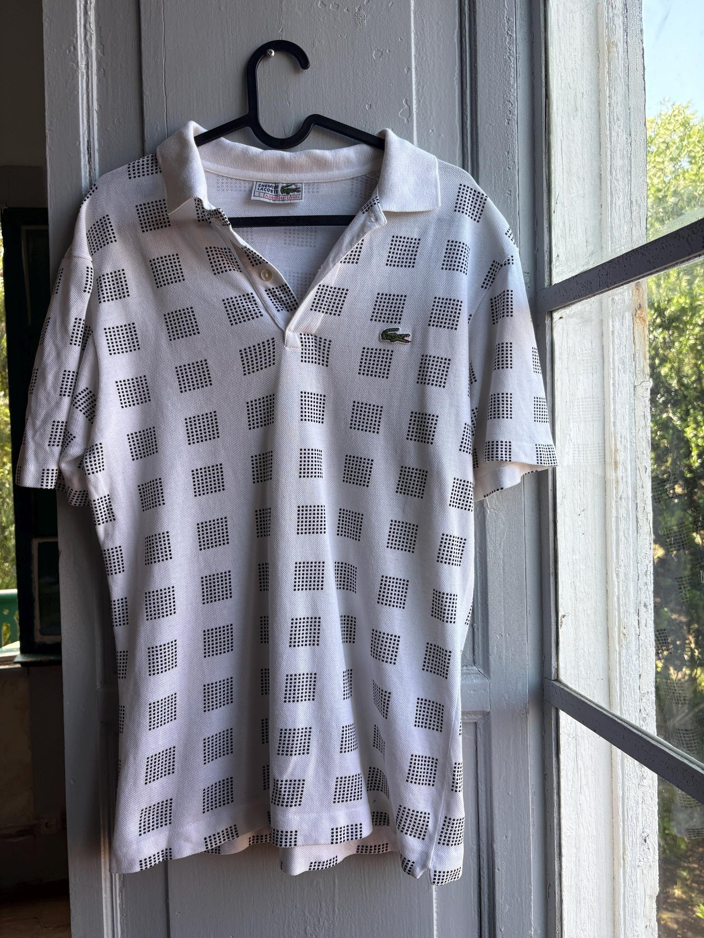 Vintage Lacoste Cotton Polo Shirt, White Geometric — additional view 6