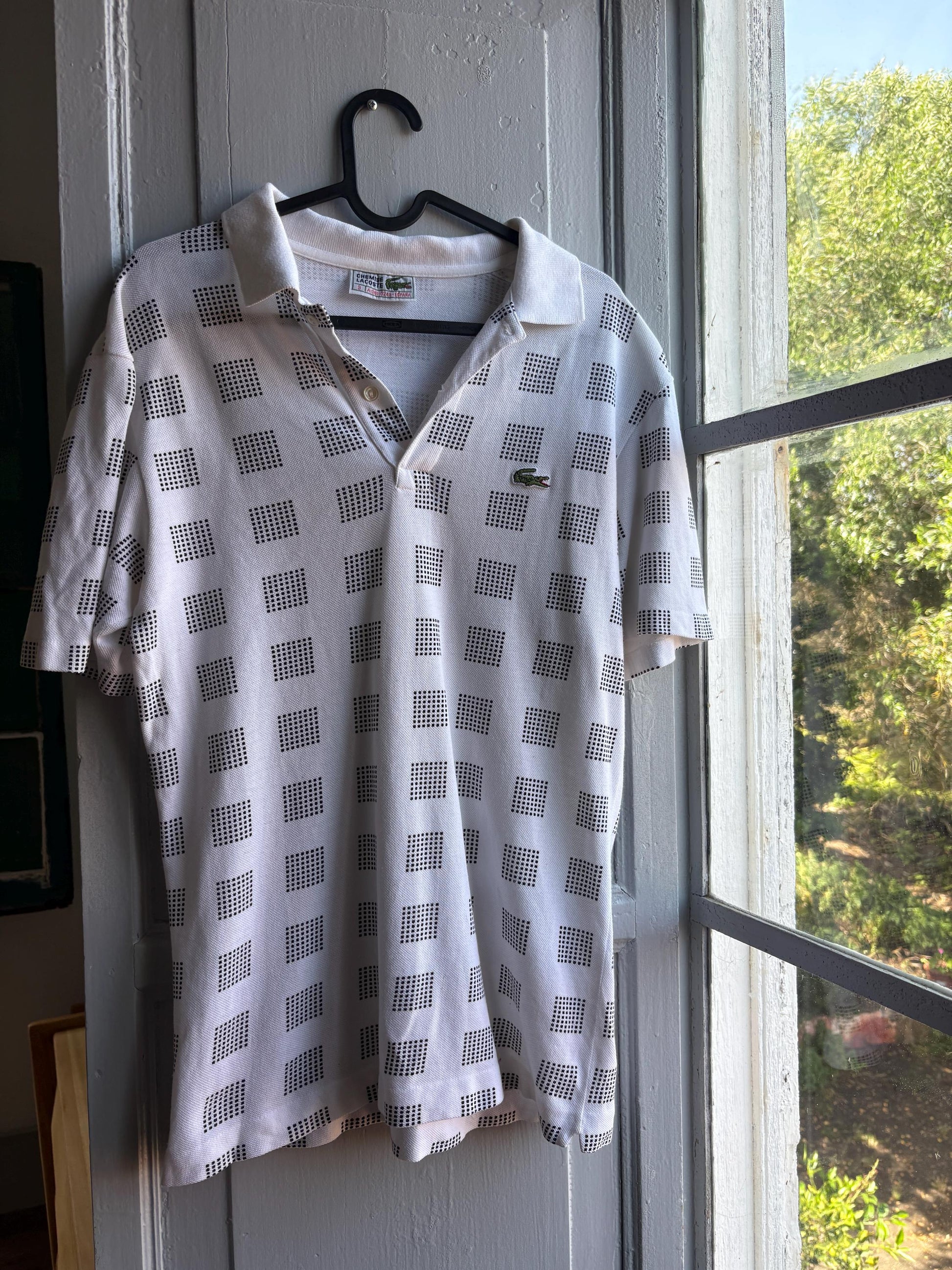 Vintage Lacoste Cotton Polo Shirt, White Geometric — additional view 11