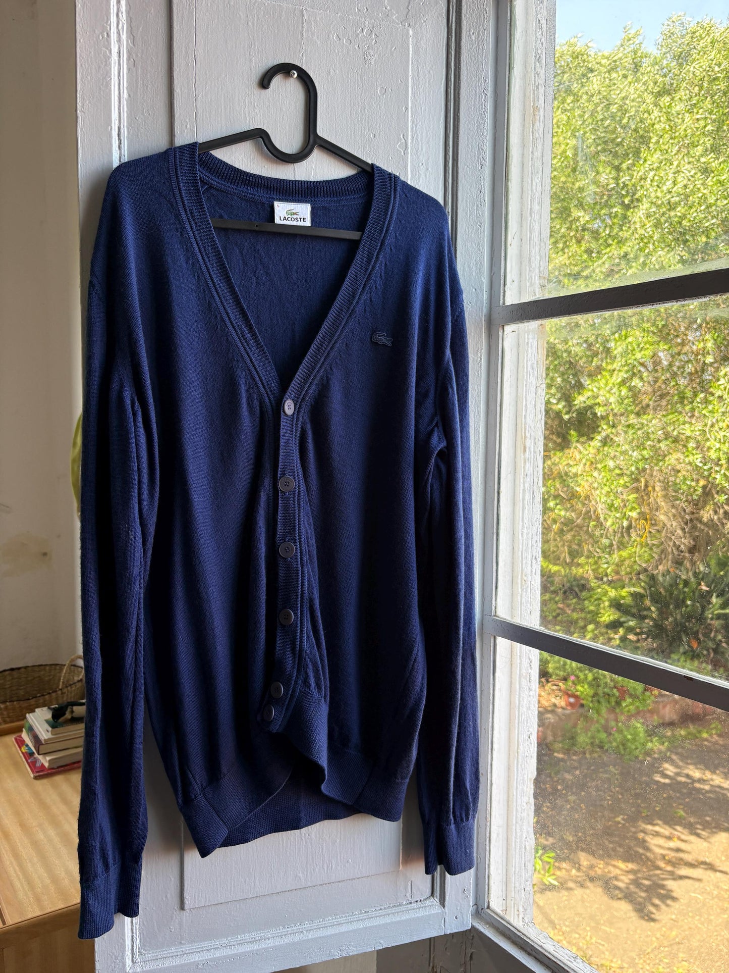 Lacoste Virgin Wool Cardigan in Navy — additional view 7