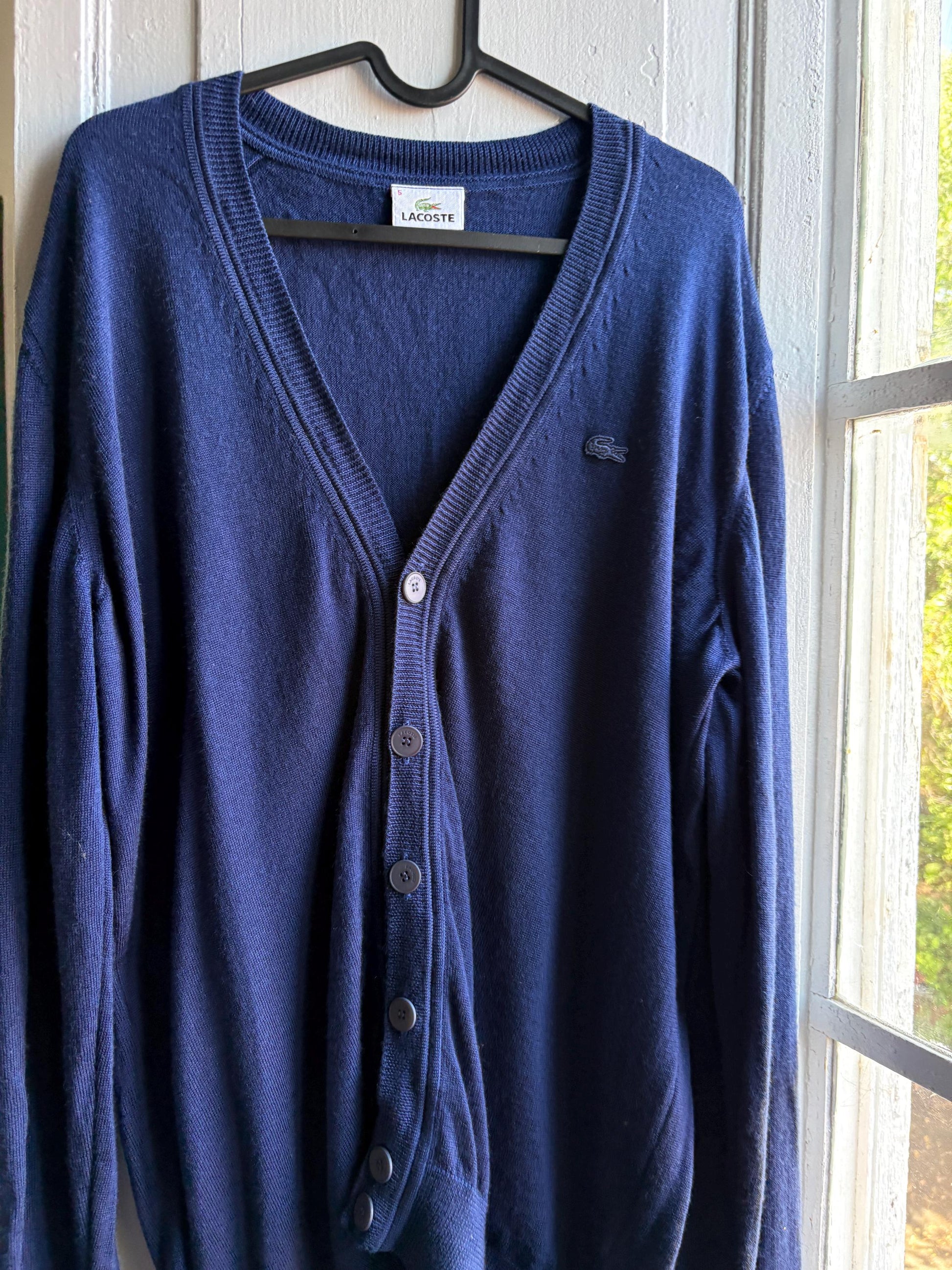 Lacoste Virgin Wool Cardigan in Navy — additional view 10