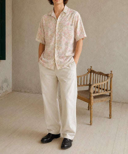 Vintage button up shirt, Oversized eggshell retro blouse, unisex M