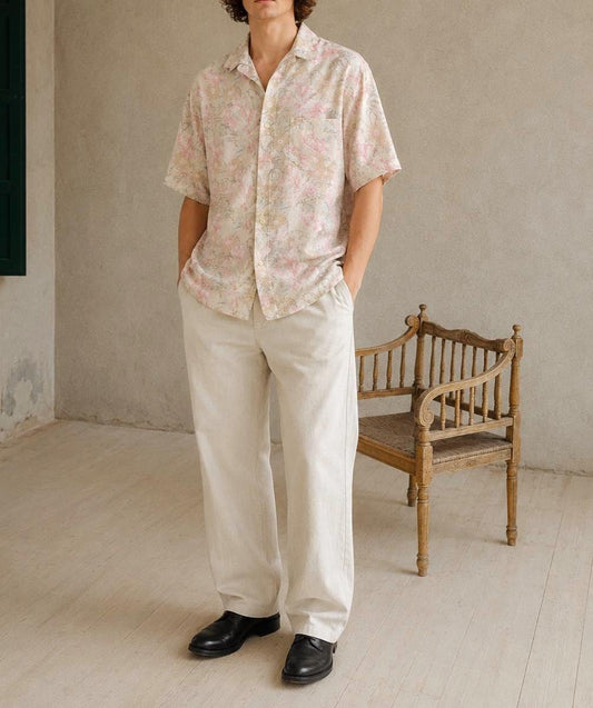 Vintage button up shirt, Oversized eggshell retro blouse, unisex M