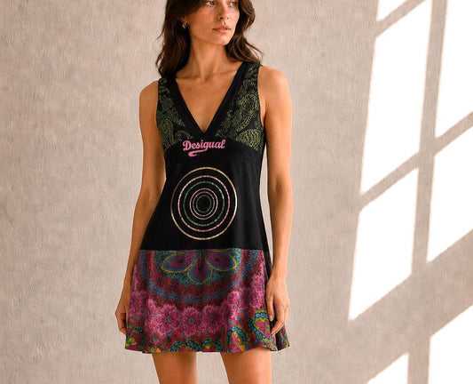 Boho Mini Dress in Colourful Cotton