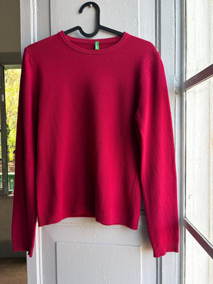100% Wool Pink Fuchsia Knit Sweater — fabric close-up