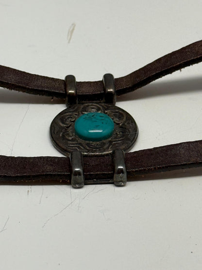 Turquoise Concho Brown Leather Boho Belt — back view