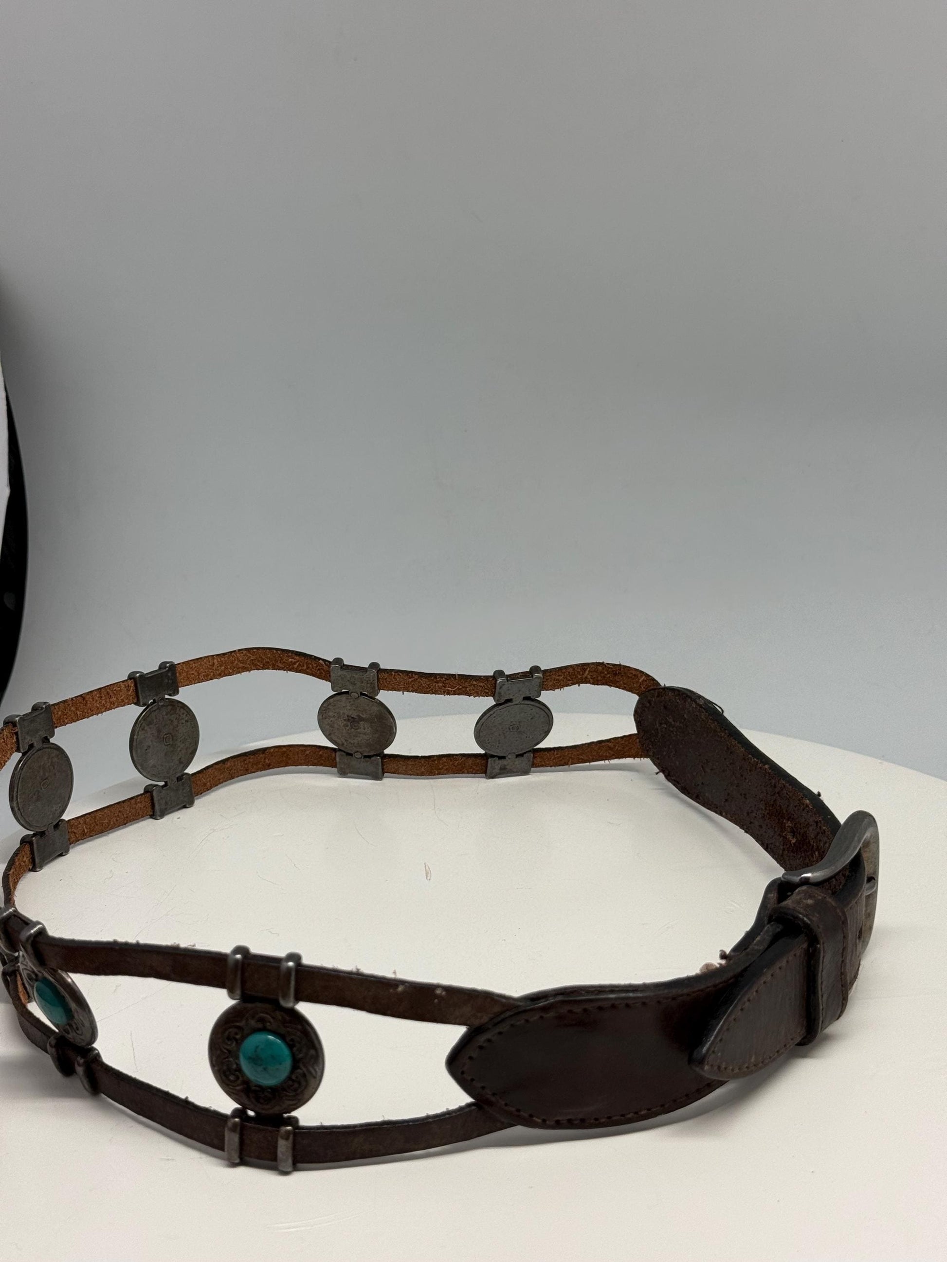 Turquoise Concho Brown Leather Boho Belt — additional view 7