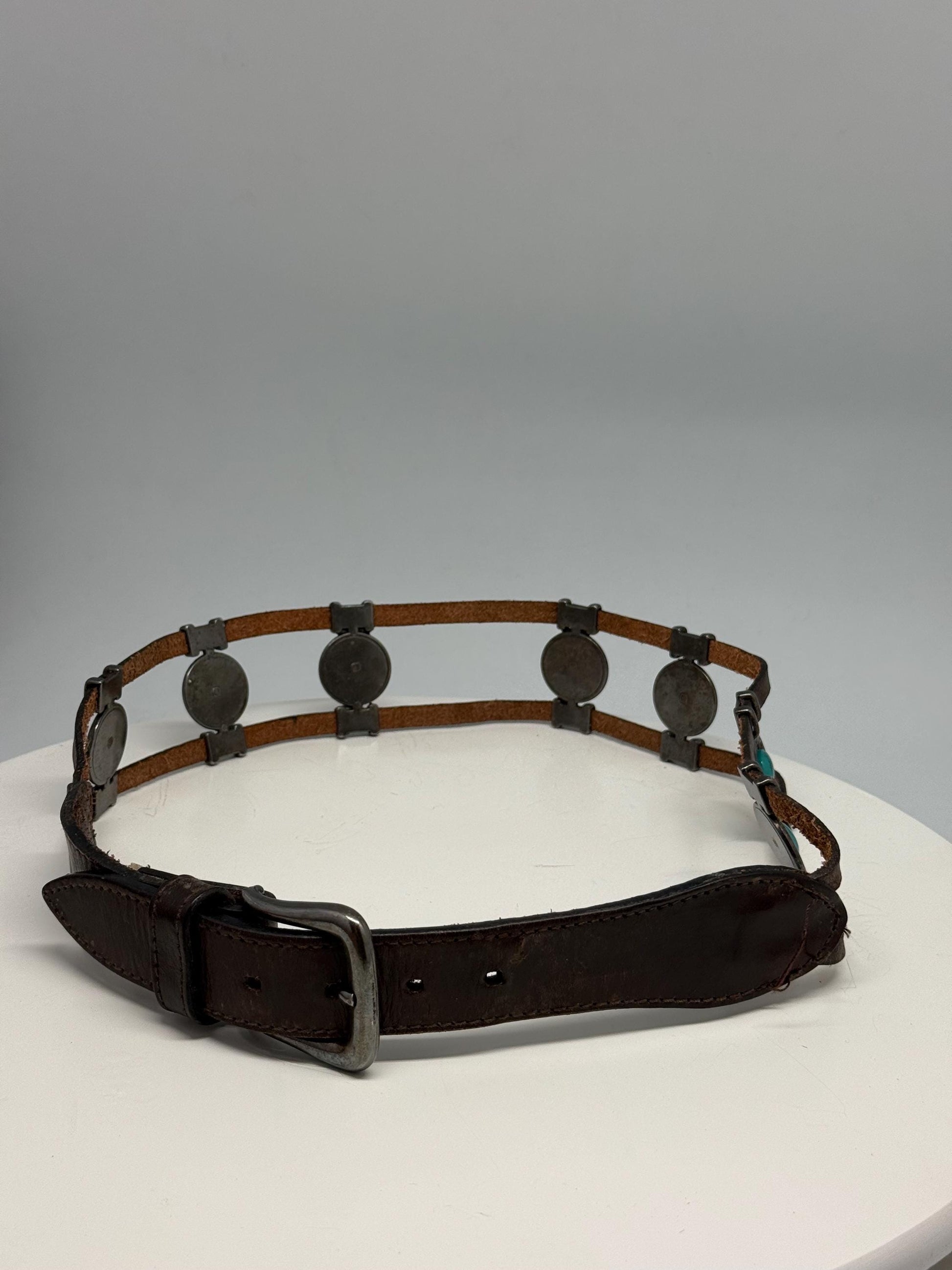 Turquoise Concho Brown Leather Boho Belt — additional view 8