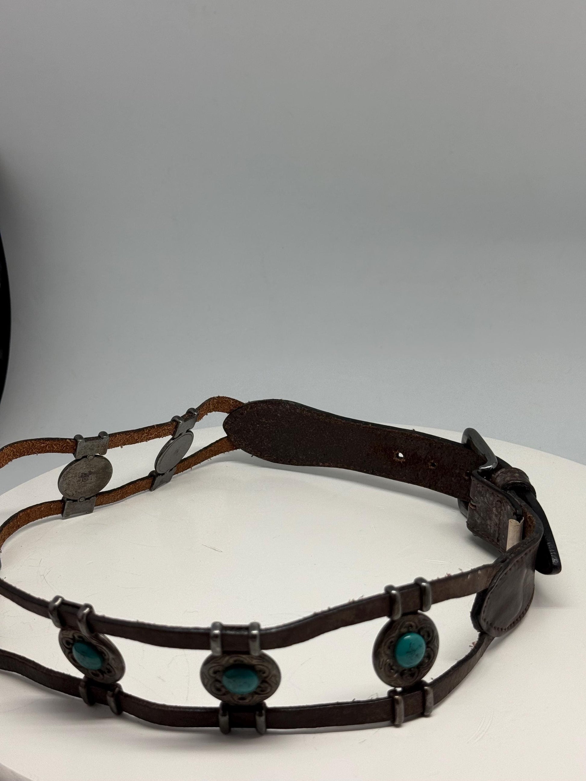 Turquoise Concho Brown Leather Boho Belt — additional view 10