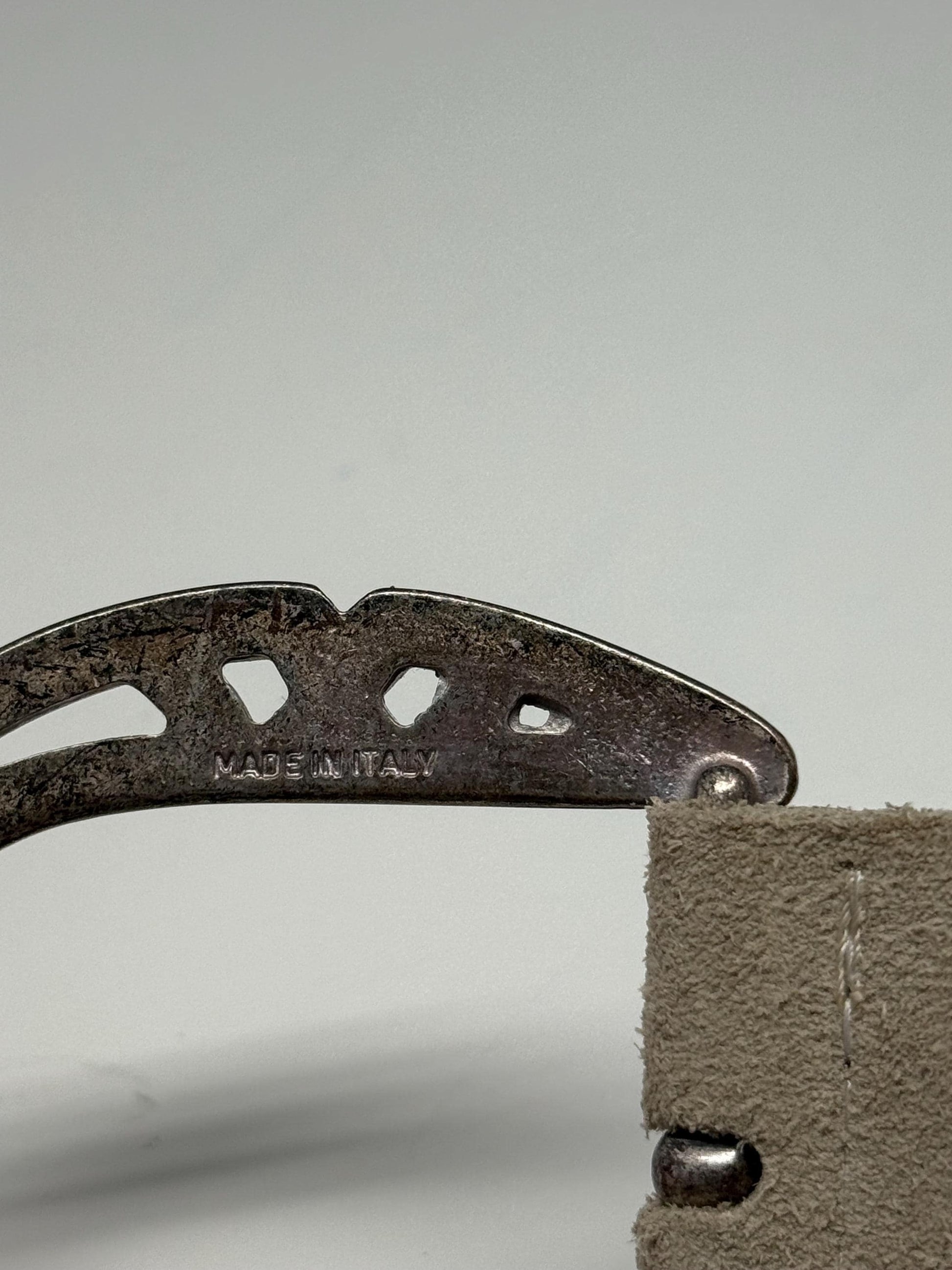 Beige Suede Leather Wide Belt With Silver Buckle — additional view 5