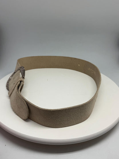 Beige Suede Leather Wide Belt With Silver Buckle — additional view 10