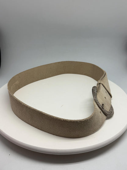 Beige Suede Leather Wide Belt With Silver Buckle — additional view 13