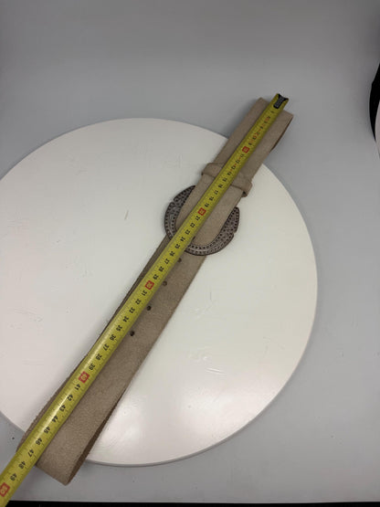 Beige Suede Leather Wide Belt With Silver Buckle — additional view 11